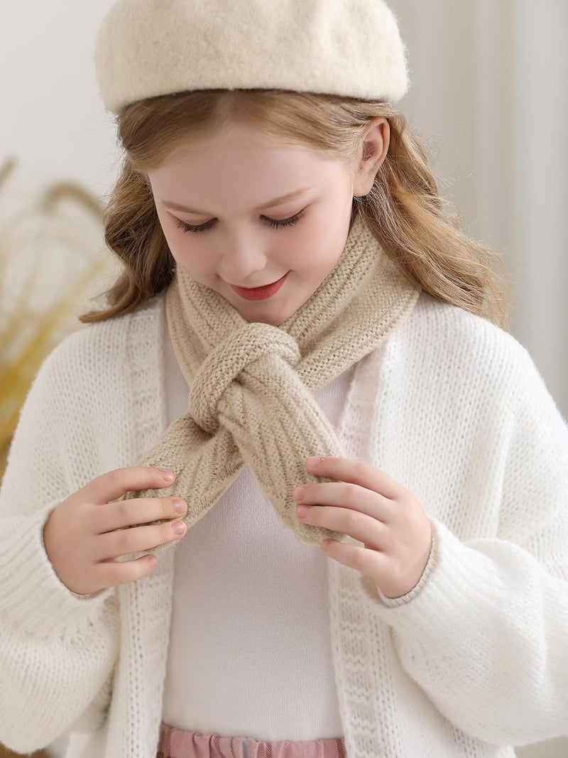 Haloumoning Kids Girls Knit Scarf Toddler Warm Winter Cross Tie Wrap Neck Warmer Cute Scarves 1-14 Years - Image 5